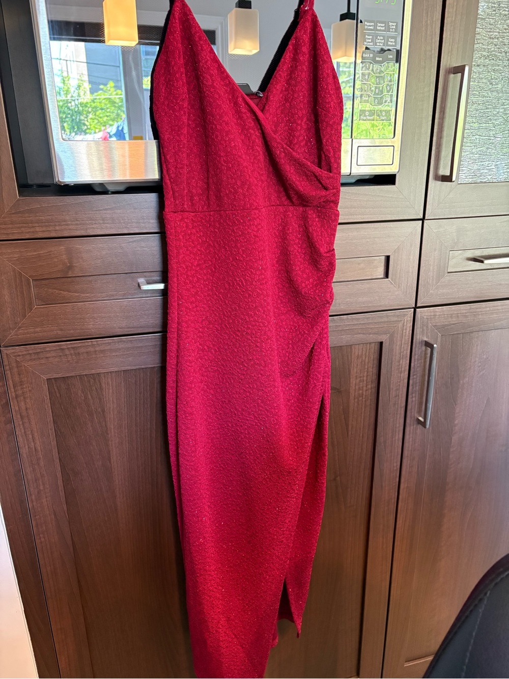 refuge Red Ruched Spaghetti-Strap Midi Dress